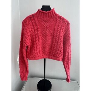 Sanctuary Anthropologie Women's XS Pink Cable Knit Sleeve Pullover Sweater Crop